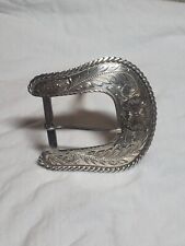 Vintage Sterling Silver Western Belt Buckle Mexico Hand Tooled picture
