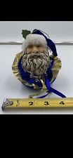 Vtg Hand Painted Blue & Gold Ceramic Santa Old World Father Christmas Ornament picture