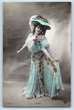 Norway Postcard RPPC Photo Pretty Woman Big Hat Floral Gown Dress Studio c1910's picture