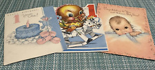 3  Baby Greeting Cards-1940'S VINTAGE USED-SALVAGE-REPURPOSE-PROJECTS picture