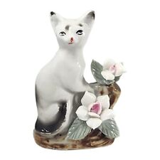 Vintage Cat Figurine Siamese White Black Miniature Ceramic Porcelain Mini Kitty picture