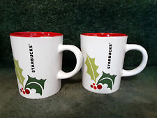 2 Starbucks Coffee Tea Mug Holiday Holly Berry Christmas 9 Oz 2011 Cup White/Red picture