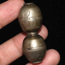 Authentic Ancient Viking Silver Double Barrel Bead Circa 9th - 10th Century AD picture