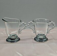 VTG BLOWN GLASS Sugar & Creamer Set w/ Sterling Silver Feet, Imperial Glass-Ohio picture