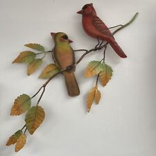 Wild Bird Wall Art Sculpture Wood Metal Cardinalon Branch with Leaves Home Decor picture