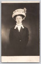 Edwardian Pretty Lady Big Hat Flowers Studio Real Photo RPPC Vtg Postcard 1911 picture