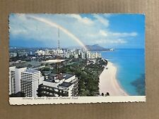 Postcard Waikiki Beach Honolulu HI Hawaii Rainbow Diamond Head Vintage PC picture