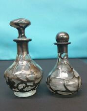 Two Antique Sterling Silver Overlay Perfume Bottles, Pure Silver 999 picture