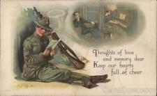 Soldier reading letter from home Ill. Post Card Co. Postcard Vintage picture