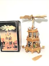 vintage christmas 3 tier pyramid wooden Nativity candle Windmill Carousel-18” picture