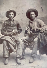 RARE WESTERN COWBOYS PACKING THIER PIPES TINTYPE PHOTO c1870's picture