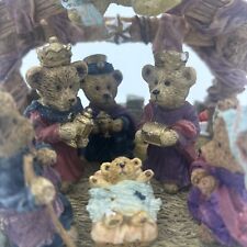 Vintage Miniature C Cory Resin adorable Bear Nativity with Stable 7 piece set picture