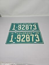 1938 COLORADO License Plate Plates PAIR / SET - Nice Original picture