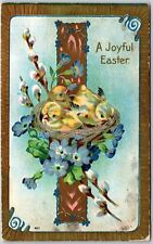 1909 A Joyful Easter Chicks Flowers Golden Border Greetings Posted Postcard picture
