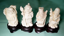 GROUP OF 4 VINTAGE CHINESE CARVED OLD WISE MEN FIGURINES HARD RESIN picture