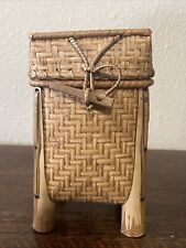 Vintage Asian Styles Bamboo & Woven Ratan Lidded Basket W/Bamboo Feet picture