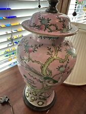 Magnificent Vintage Chinese Ginger Jar Type Lamp Pink Stoneware Fruit Tree Bird picture