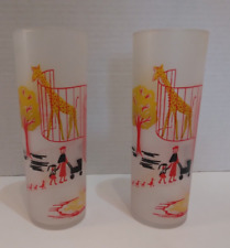Vintage Federal Glass 6 3/4 -inch Frosted Circus Tumblers/Highball Set of 2 picture