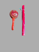 Vintage Hand-painted Wood Maracas & Pink Quena Wood Flute picture