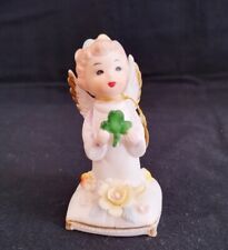 Napco March Birthday Girl Angel Kneeling on Pillow Holding a Shamrock Daffodils picture