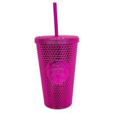 Starbucks Sangria Pink Metallic Mirrored Diamond Studded Cold Cup Tumbler 16 oz picture