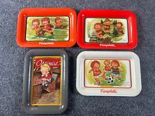 4 VINTAGE Metal CAMPBELLS SOUP Kids TRAYS  Soccer/football/checkers/boyscouts picture