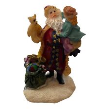 Christmas Santa Claus Holding Girl Teddy Bear Holiday Villager Figure 2.4” picture
