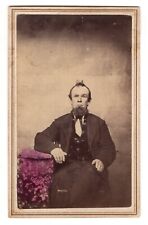 CIRCA 1860s CDV BEARDED MAN IN SUIT SITTING IN CHAIR HAND-TINTED UNMARKED picture