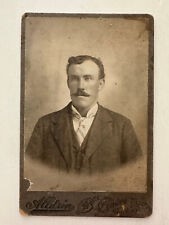 Antique B &W Cabinet Card Photograph Man Moustache Alldrin Fergus Falls, Minn. picture