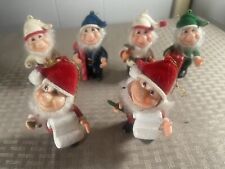 Vintage Hong Kong plastic Frocked ornaments  Christmas Elves lot of 6 picture