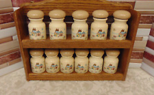 Vintage HEARTLAND International China Spice Set 11 Jars Oak Rack picture
