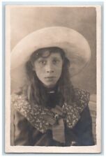 c1920's Young Woman Studio Portrait Hat Eastboune England RPPC Photo Postcard picture