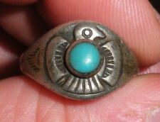 VINTAGE NAVAJO THUNDERBIRD TURQUOISE STERLING SILVER RING SIZE 7 vafo picture