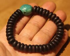 Real Tibet Vintage Old Buddhist Rosewood 1700s Turquoise Prayer Bracelet Amulet picture