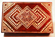 Vintage Geometric Star Hand Carved Wooden Box Jewelry Trinket Chest Casket picture