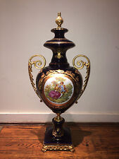 Antique Hand Painted Courting Scene Cobalt Blue French Urn picture