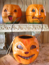 3 Bethany Lowe Halloween Paper Mache Happy Mini Pumpkin Buckets Jack O Lanterns picture
