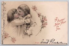 Postcard A Happy New Year to You, Girls Kissing 1904 picture
