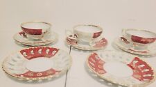 Vintage 3 Footed Tea Cup /Saucer Japan Porcelain Mark Opalescent Burgandy/Gold picture