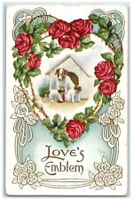 c1910's Valentine Heart Flowers Dogs Cage Love's Emblem Embossed Posted Postcard picture