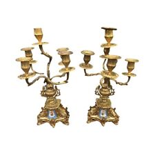 💥17” PAIR OF LOUIS XV STYLE BRASS CANDELABRAS-8.4lbs picture