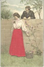 Early circa 1908 unposted silk appliqué  Courting Dating Postcard.  picture
