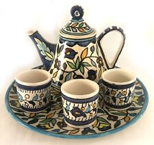 Vintage JERUSALEM Pottery Coffee Tea Set Hand Painted With Tray picture