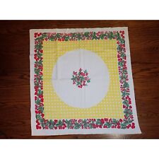 Vintage Tablecloth Sunny Strawberries & Cherries Checkered Fence Prints Fabric picture
