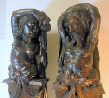  Antique Pr Carvings Newel Post Figures Sculptures Atlas Caryatid Horner German  picture