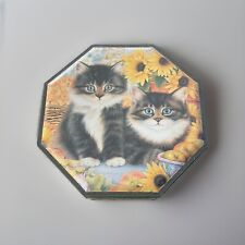 Vintage Tuxedo Cat With Sunflowers Tin W/Lid picture