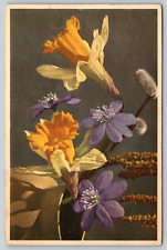 c1940s Flowers Yellow Purple Spring Vintage Postcard picture