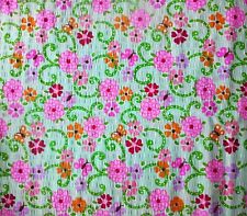 Seersucker Floral Butterfly Mint Green Pink 1.48 Yards Cotton Fabric picture