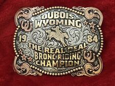RODEO FINALS CHAMPION TROPHY BUCKLE  BRONC RIDER☆DUBOIS WYOMING☆1984☆RARE☆191 picture