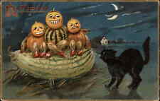 Halloween JOL Men Black Cat TUCK #150 Embossed c1910 Postcard picture